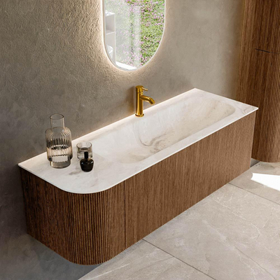 MONDIAZ KURVE-DLUX 135cm Meuble salle de bain avec module 25 G - couleur Walnut - 1 tiroir - 1 porte - vasque BIG MEDIUM droite - 1 trou de robinet - couleur Frappe