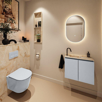MONDIAZ TURE-DLUX 60cm toiletmeubel Clay. EDEN wastafel Frappe positie links. Met 1 kraangat.