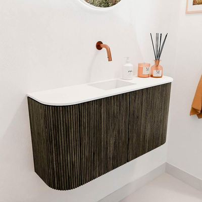 Mondiaz JOYA 83.2cm toiletmeubel - ronding links en rechts kleur Shadow - Wastafel FAYE positie Midden Zonder kraangat kleur Talc.