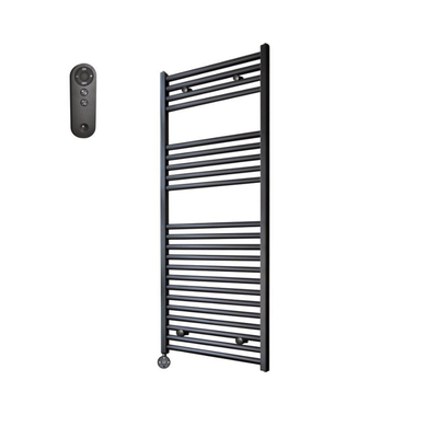 Sanicare HVS Elektrische Radiator - 111.8x45cm - 596W - met afstandsbediening - thermostaat - zwart - linksonder - mat zwart