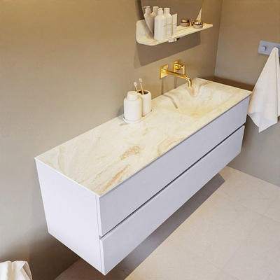 MONDIAZ VICA-DLUX Ensemble meuble de salle de bains - 150cm - meuble bas cale - 2 tiroirs - lavabo encastré cloud à droite - sans trous de robinet - version haute 60cm - frape