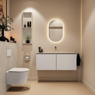 MONDIAZ TURE-DLUX Meuble toilette - 120cm - Linen - EDEN - vasque Opalo - position centrale - sans trou de robinet