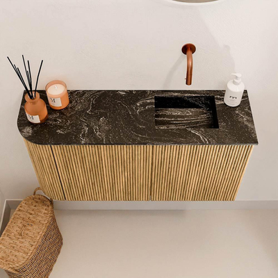 Mondiaz JOYA-DLUX Meuble de toilette 81,6cm - arrondi gauche couleur Chêne - Vasque FAYE position Droite Sans trou de robinet couleur Lava