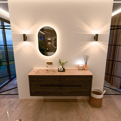 Mondiaz CIRO-DLUX Meuble de salle de bains - 140x45x50cm - Plan vasque Solid surface Arena - 1 vasque à gauche - sans trous de robinet - 4 tiroirs - Shadow