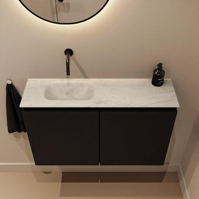 MONDIAZ TURE-DLUX Meuble de toilette 80cm Urban. Lavabo EDEN Opalo position gauche. Sans trou de robinet.