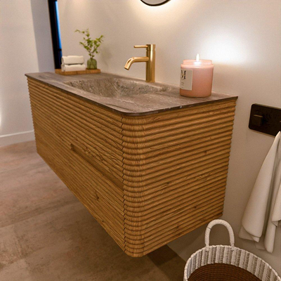 Mondiaz CIRO-DLUX Badkamermeubelset - 120x45x50cm - Solid surface wastafel Oza - 1 wasbak Rechts - 1 kraangat - 2 lades - Oak