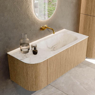 MONDIAZ KURVE-DLUX 115cm Meuble salle de bain avec module 25 G - couleur Oak - 1 tiroir - 1 porte - vasque BIG SMALL droite - sans trou de robinet - couleur Frappe