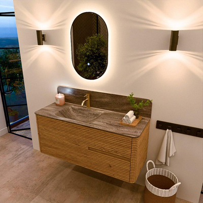 Mondiaz CIRO-DLUX Badkamermeubelset - 120x45x50cm - Solid surface wastafel Oza - 1 wasbak Links - 1 kraangat - 2 lades - Oak