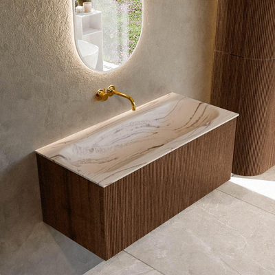 MONDIAZ KURVE-DLUX 100cm badmeubel kleur Walnut met 1 lade en 0 deuren. Wastafel BIG MEDIUM Midden zonder kraangat Nata.