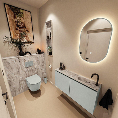 MONDIAZ TURE-DLUX Meuble toilette - 100cm - Greey - EDEN - vasque Glace - position droite - 1 trou de robinet