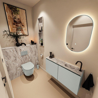 MONDIAZ TURE-DLUX meuble WC 100 cm Greey. Lavabo EDEN Glace position droite. Avec 1 trou de robinet.
