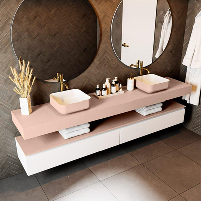 Mondiaz TOP 46 Vrijhangend Topblad - 230x46x12cm - geschikt voor waskom - Solid surface - Rosee