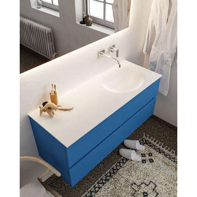 Mondiaz VICA ensemble de meuble de salle de bain - 120cm - meuble sous-vasque jeans - 2 tiroirs - lavabo moon droite - sans trou de robinet - miroir LED - version XL 60cm de haut