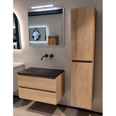 BRAUER Joy wastafelonderkast 80cm inclusief natuursteen blad en kolomkast - massief eiken showroommodel
