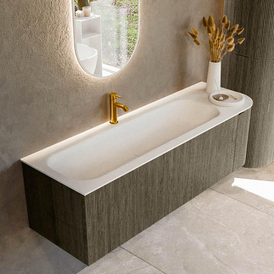 Mondiaz KURVE Ensemble de meubles de salle de bains - 145x46x40cm - 1 tiroir - 1 porte - lavabo solid surface - gauche - 1 trou de robinet - Shadow