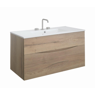 Crosswater Glide II Wastafelonderkast - 100x45x52cm - 2 lades - greeploos - eiken