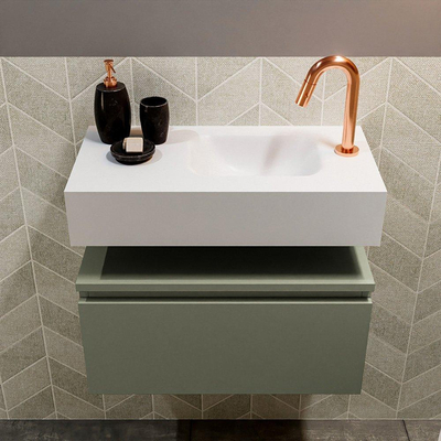 MONDIAZ ANDOR Toiletmeubel - 60x30x30cm - 1 kraangat - 1 lades - army mat - wasbak rechts - Solid surface - Wit