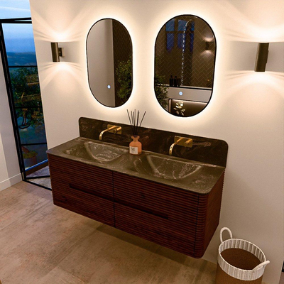 Mondiaz CIRO-DLUX Badkamermeubelset - 140x45x50cm - Solid surface wastafel Lava - 2 wasbak Dubbel - zonder kraangaten - 4 lades - Ruby