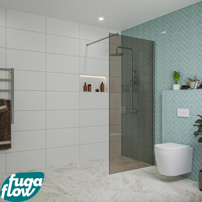 FugaFlow Eccelente Vetro inloopdouche badkamer - 90x200cm - rookglas - wandarm - chroom -