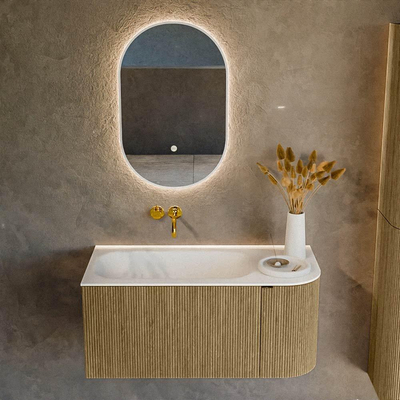 Mondiaz KURVE Ensemble de meuble salle de bain - 95x46x40cm - 1 tiroir - 1 porte - lavabo en solid surface - gauche - sans trou de robinet - Dusk
