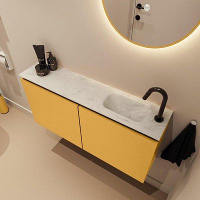 MONDIAZ TURE-DLUX meuble WC 100 cm Ocher. EDEN vasque Opalo position droite. Avec 1 trou de robinet.