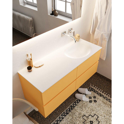 Mondiaz VICA ensemble de meuble de salle de bain - 120cm - meuble sous-vasque ocre 4 tiroirs - lavabo lune droite - sans trou de robinet version XL 60cm de haut