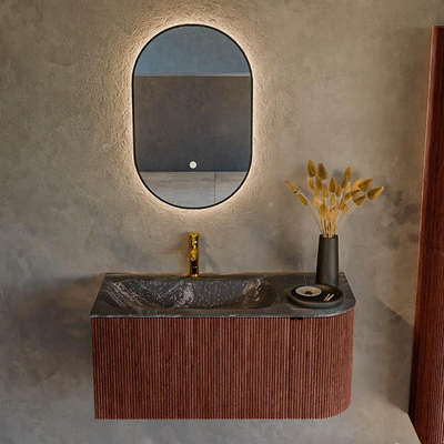 Mondiaz KURVE-DLUX Ensemble meuble de salle de bains - 95x46x40cm - 1 tiroir - 1 porte - lavabo solid surface - gauche - 1 trou de robinet - Ruby