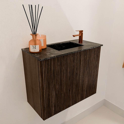 Mondiaz JOYA-DLUX 50cm toiletmeubel - kleur Walnut - Wastafel FAYE positie Rechts 1 kraangat kleur Lava.