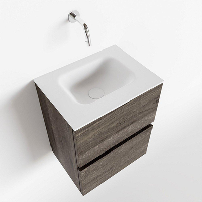 MONDIAZ ADA Toiletmeubel 40x30x50cm met 0 kraangaten 2 lades dark brown mat Wastafel Lex midden Solid Surface Wit