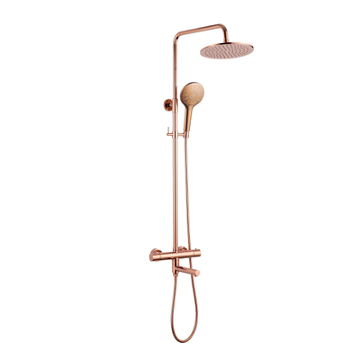 Fortifura Calvi Regendoucheset - thermostatisch - 25cm hoofddouche - metalen slang - ronde handdouche - draaibare baduitloop - geborsteld koper PVD