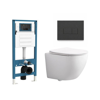QeramiQ Dely Swirl Compact Ensemble WC - réservoir encastré QeramiQ flush - abattant fin - plaque de commande en plastique anthracite mat - boutons rectangulaires - blanc brillant