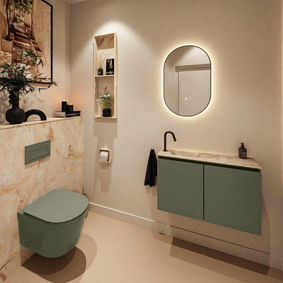MONDIAZ TURE-DLUX 80cm toiletmeubel Army. EDEN wastafel Frappe positie links. Met 1 kraangat.