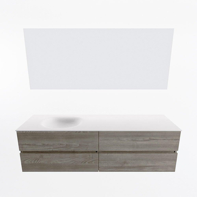 Mondiaz Vica ensemble de meuble de salle de bain - 170cm - meuble sous-vasque marron clair gris - 4 tiroirs - lavabo lune gauche - 1 trou de robinet - couleur talc - miroir LED - version XL 60cm haut