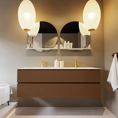 Mondiaz VICA-DLUX ensemble de meuble de salle de bain - 150cm - meuble sous-vasque reposant - 2 tiroirs - lavabo encastrée cloud double - 2 trous de robinet - version haute de 60cm - opalo