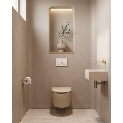 QeramiQ Dely Swirl Toiletset - 36.3x51.7cm - Geberit UP720 Duofix Sigma inbouwreservoir - slim zitting - bedieningsplaat glans wit - ronde knoppen - mat beige