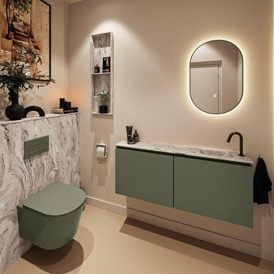 MONDIAZ TURE-DLUX meuble WC 120 cm Army. Lavabo EDEN Glace position droite. Avec 1 trou de robinet.