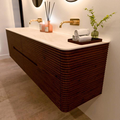 Mondiaz CIRO-DLUX Ensemble de meubles de salle de bains - 180x45x50cm - plan vasque solid surface Meli - 2 vasques Double - sans trous de robinet - 4 tiroirs - Ruby