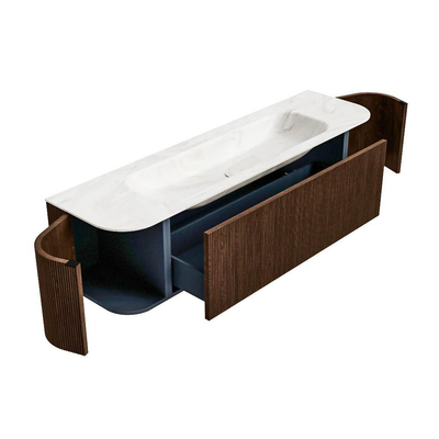 MONDIAZ KURVE-DLUX 170cm meuble de salle de bains avec module 25 Len R couleur Walnut avec 1 tiroir et 2 portes. Lavabo BIG LARGE central 1 trou de robinet couleur Ostra.