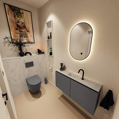 MONDIAZ TURE-DLUX Meuble de toilettes 100 cm Dark Grey. EDEN vasque Opalo position milieu. Avec 1 trou de robinet.