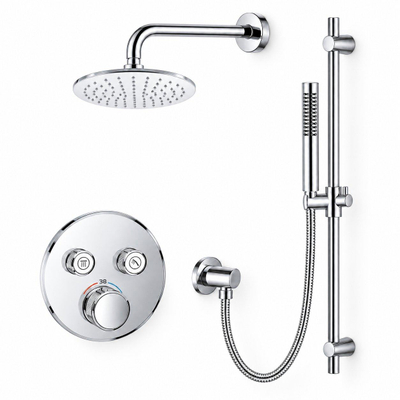 Grohe - Adema Rise regendoucheset – Ø20 cm hoofddouche – 20 cm gebogen wandarm – staafhanddouche – 2 functies – chroom