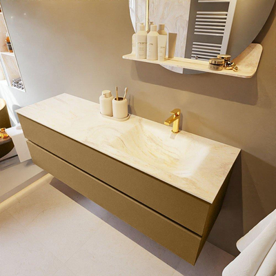 Mondiaz VICA-DLUX ensemble de meuble de salle de bain - 150cm - meuble sous-vasque oro - 2 tiroirs - lavabo encastré cloud droite - 1 trou de robinet - version haute de 60cm - ostra