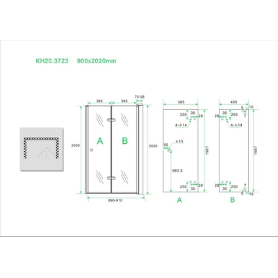 Wiesbaden Fold Porte pliante pour niche 90x202cm droite avec verre Nano 8mm