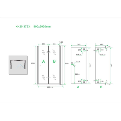 Wiesbaden Maki nisdeur vouwbaar rechts 900 x 2000 x 8 mm nano helder glas/chroom