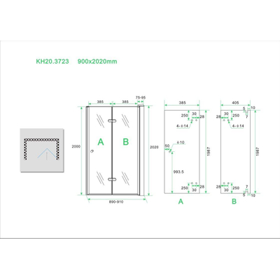 Wiesbaden Maki Nisdeur vouwbaar rechts - 90x200cm - 8mm - nano helder glas - chroom