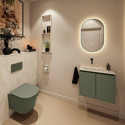 MONDIAZ TURE-DLUX Meuble toilette - 60cm - Army - EDEN - vasque Ostra - position gauche - sans trou de robinet