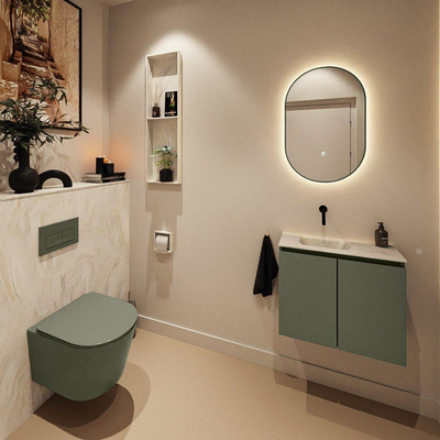 MONDIAZ TURE-DLUX Meuble WC 60 cm Army. Lavabo EDEN Ostra position gauche. Sans trou de robinet.