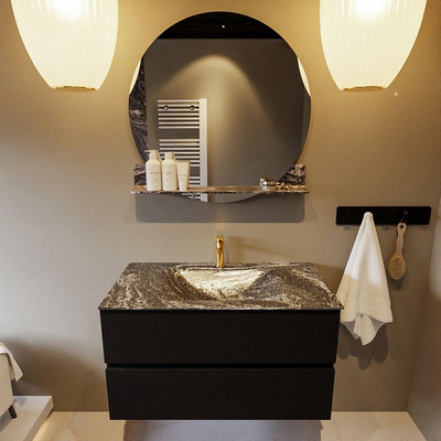Mondiaz VICA-DLUX Ensemble meuble de salle de bains - 90cm - urban - 2 tiroirs - Lavabo encastré CLOUD - central - 1 trou de robinet - couleur Lava - version XL 60cm de haut