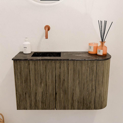 Mondiaz JOYA-DLUX 71.6cm toiletmeubel - ronding rechts kleur Dusk - Wastafel FAYE positie Links Zonder kraangat kleur Lava.
