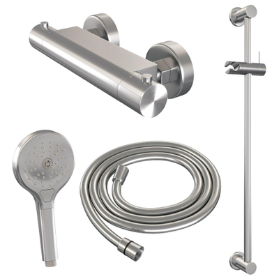 Brauer Brushed Edition Colonne de douche murale - douchette ronde 3 jets - 1 fonction - 2 boutons - barre curseur - PVD - inox brossé