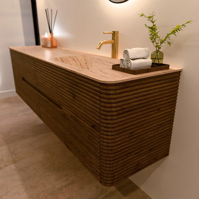 Mondiaz CIRO-DLUX Meuble de salle de bains - 180x45x50cm - Plan vasque en solid surface Arena - 1 bassin à droite - 1 trou de robinetterie - 4 tiroirs - Dusk